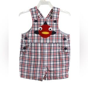 Florence Eiseman Red White Navy Plaid Short Overalls with Fish Appliqué NWT 24 M